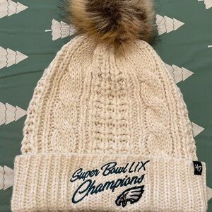Women’s ‘47 Cream Philadelphia Eagles Super Bowl LIX Cuffed Knit Hat with POM